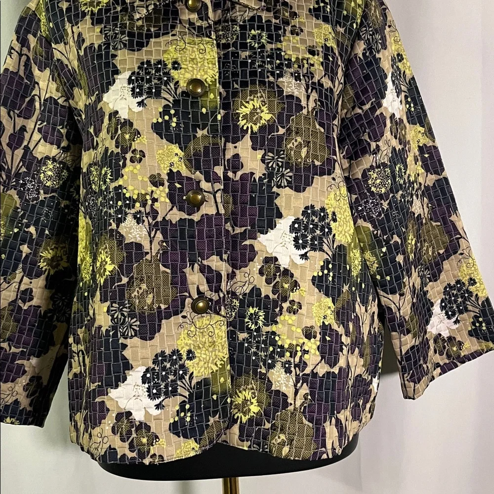 Christopher & Banks Multicolor Floral Print 3/4 Sleeve Button Front Jacket - Picture 7 of 16
